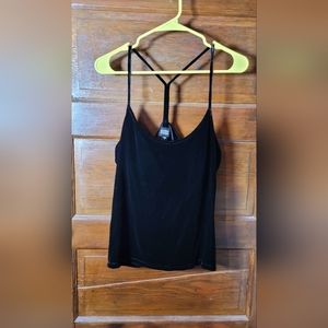 Eileen Fisher Black Velvet Racer back Tank Top Built in Bra size L